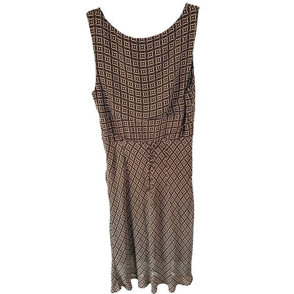 Y2K Office Siren Babydoll Sleeveless Midi Dress Brown Mod Business Casual Sz 12 - Picture 3 of 8
